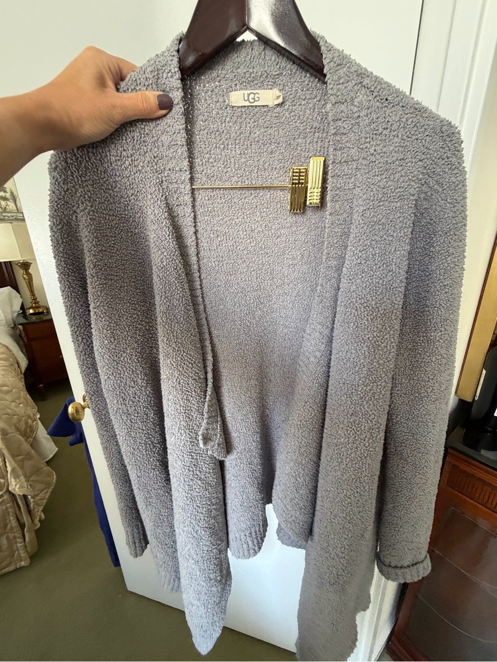 🗽UGG Cozy Open-Front Shawl Collar Sweater - Light Gray